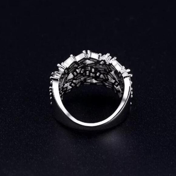 BAGUETTE 925 STERLING SILVER DIAMOND ETERNITY RING - Picture 5 of 5